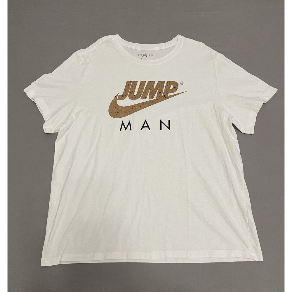 Jordan Jumpman Nike Swoosh Graphic T-Shirt Mens XXL White Tan Speckle Cotton